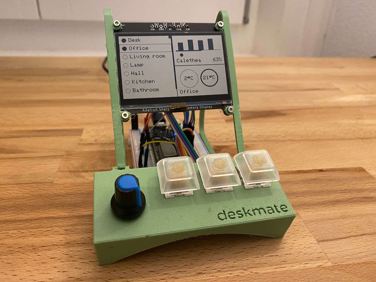 Photo of deskmate prototype on a desk