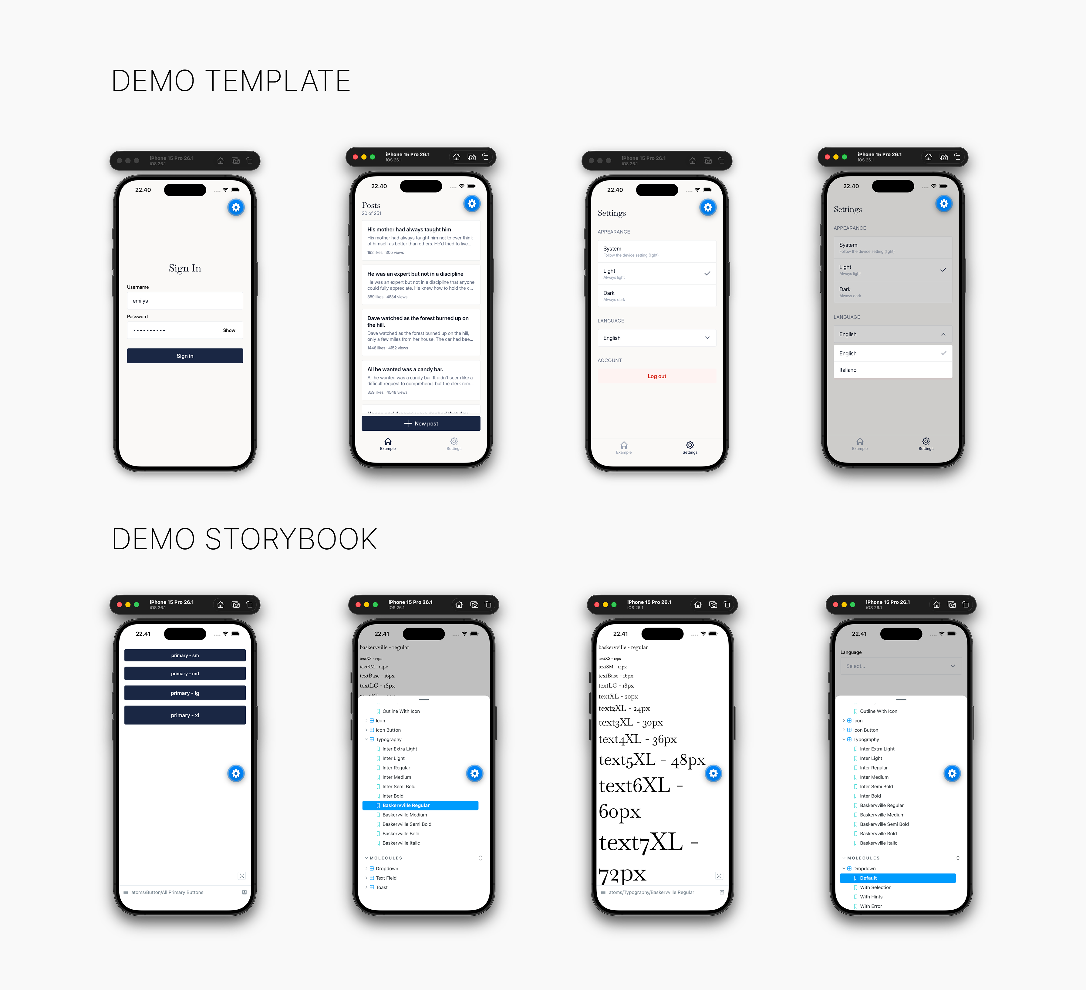 The template app and Storybook