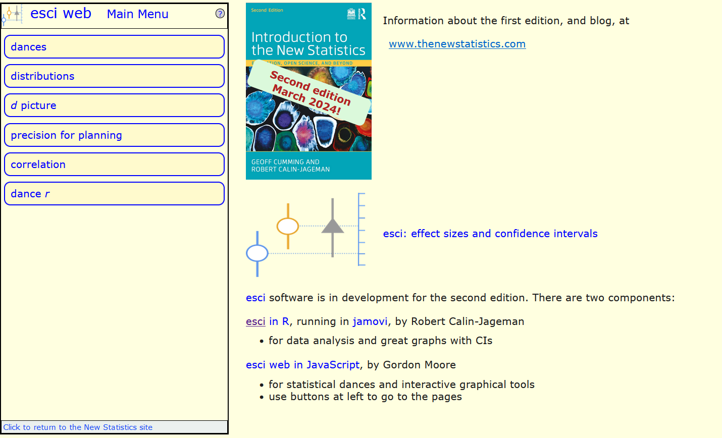 The esci-web menu page