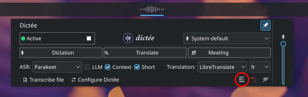 Popup plasmoid — bouton aide-mémoire entouré