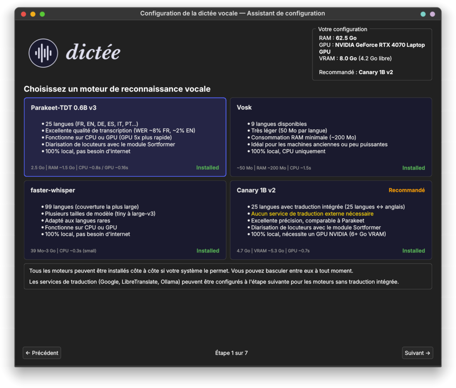 Assistant — sélection du backend ASR
