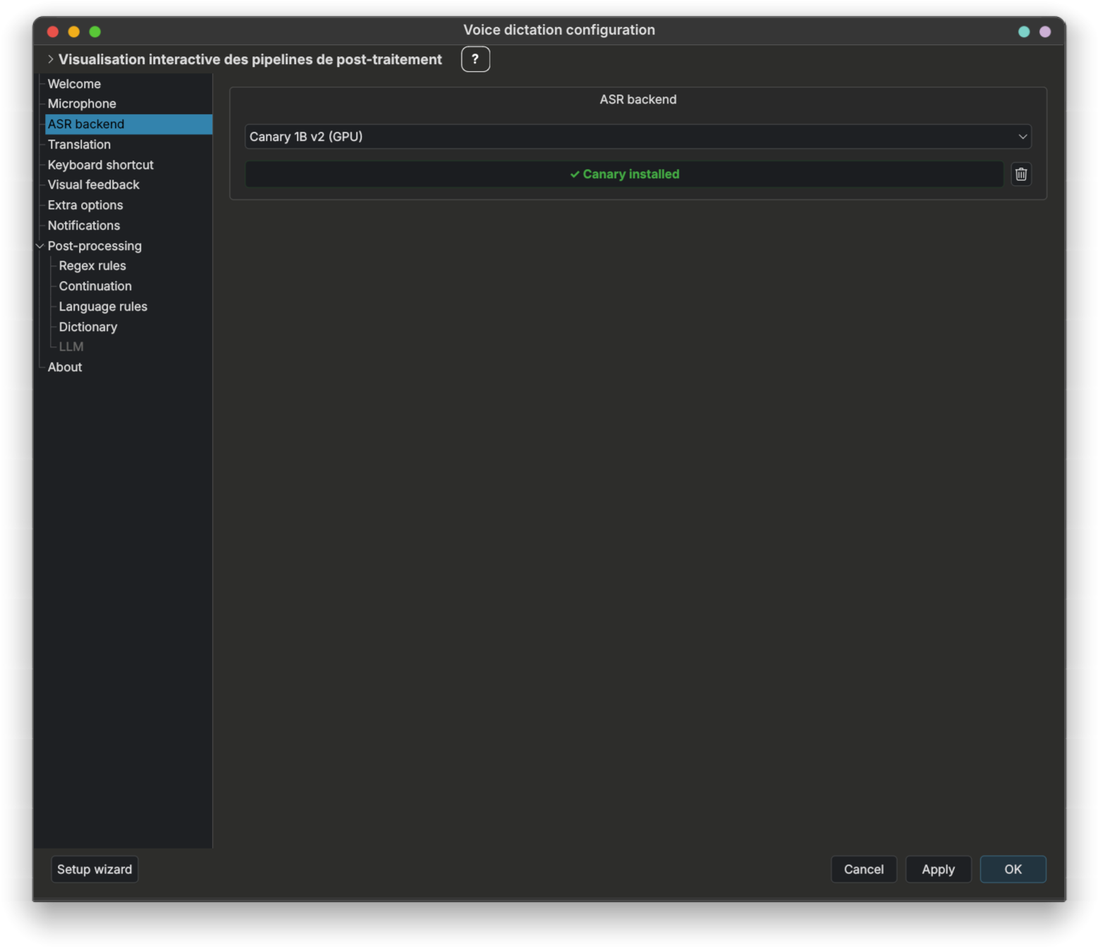 Backend ASR — configuration Canary 1B v2
