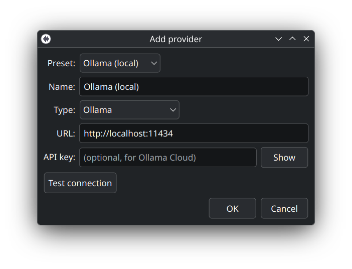 Dialog d'ajout de provider avec presets