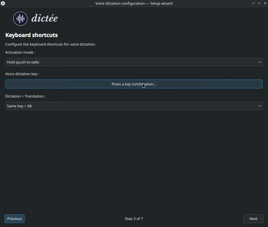 Wizard — keyboard shortcut binding