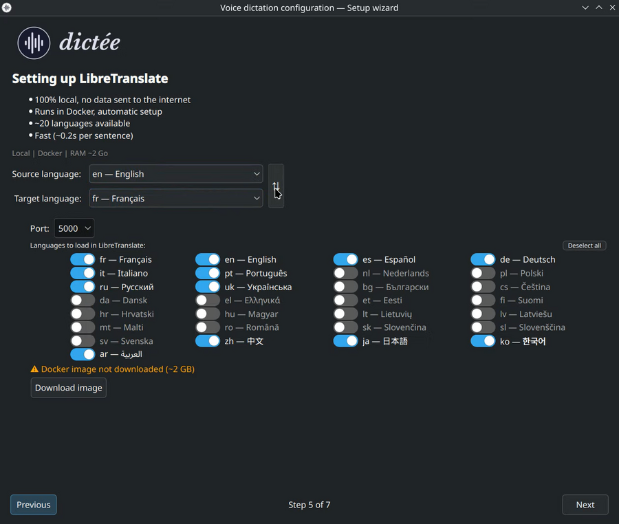 Wizard — translation backend configuration