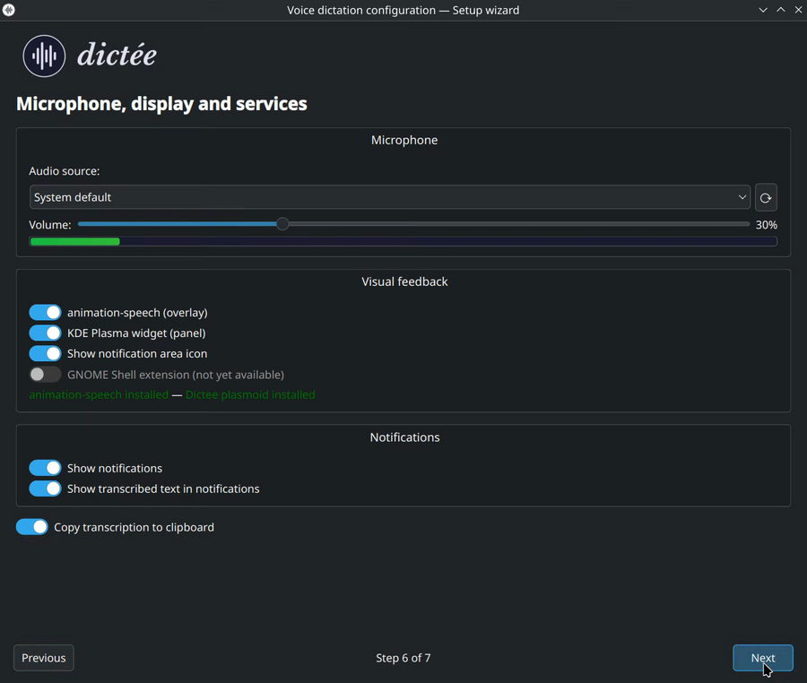 Wizard — microphone, visualization and options