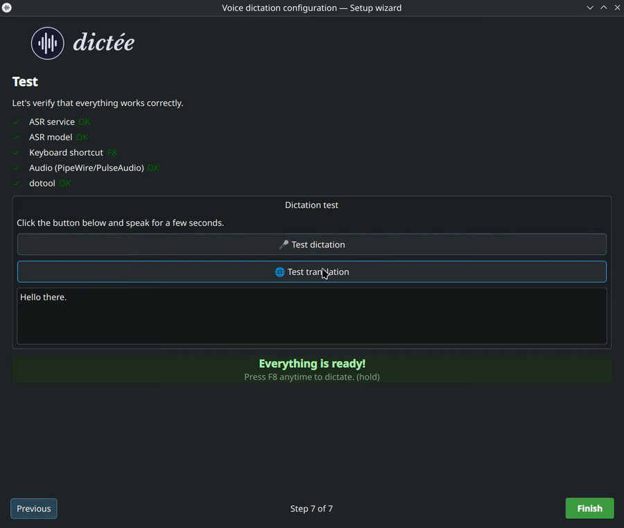 Wizard — live test panel