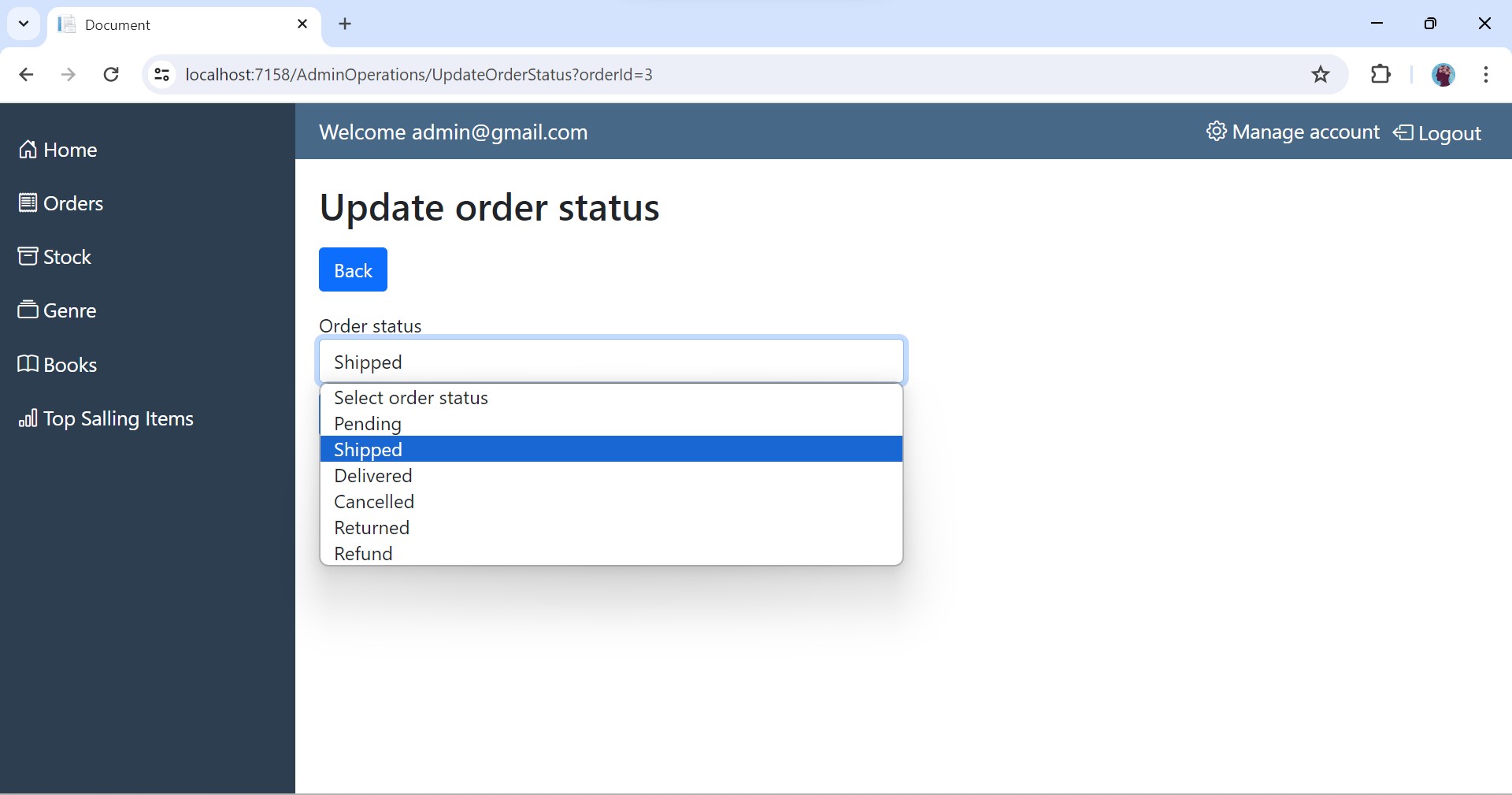 Update Order Status