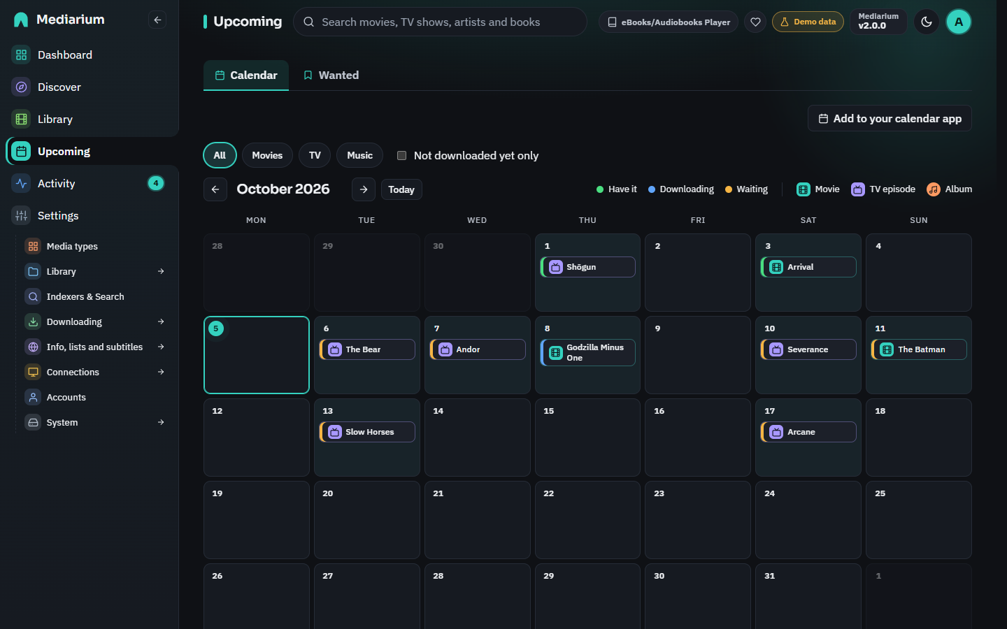 Upcoming calendar for the month