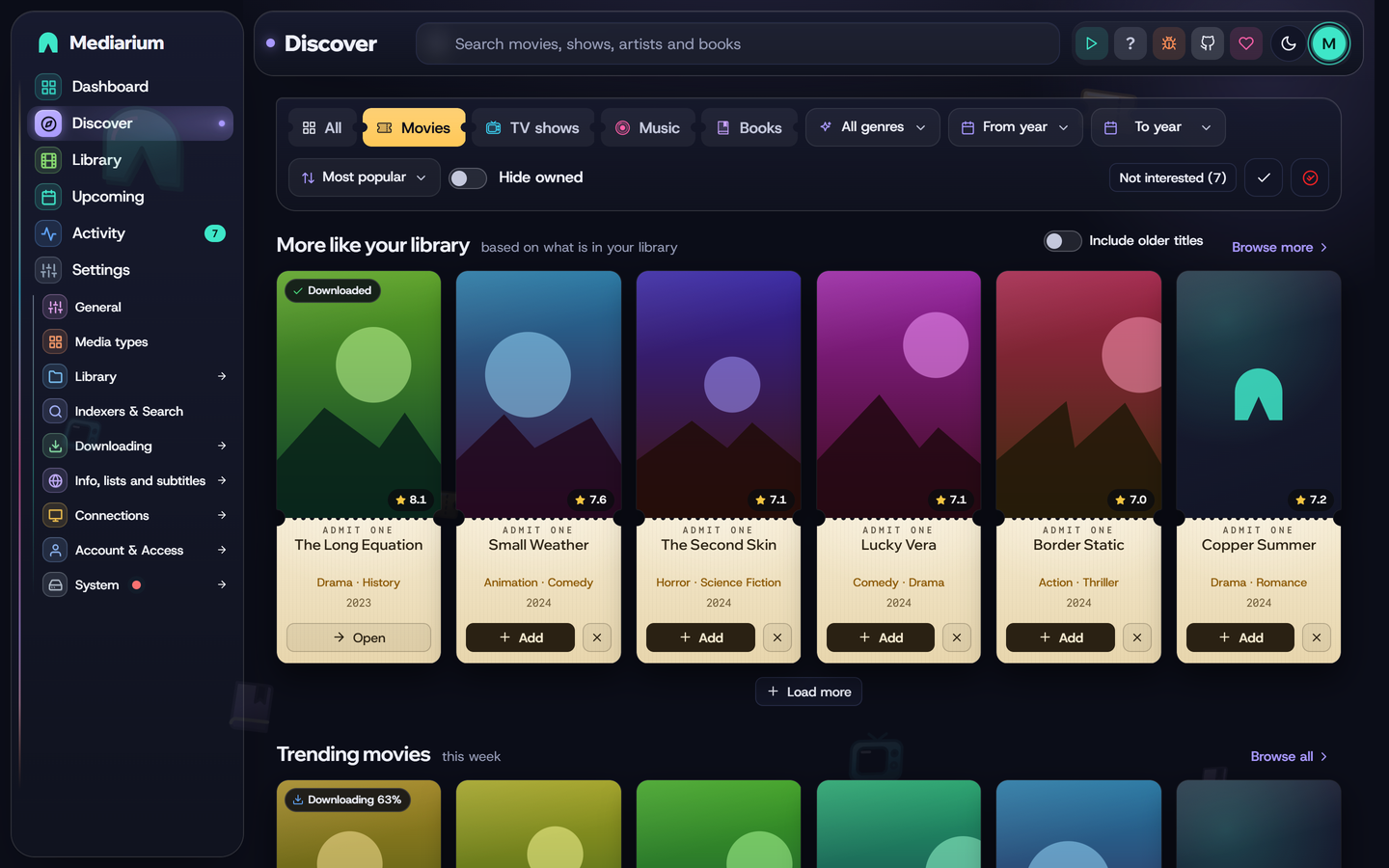 Discover with rows of movies and shows like the ones in your library