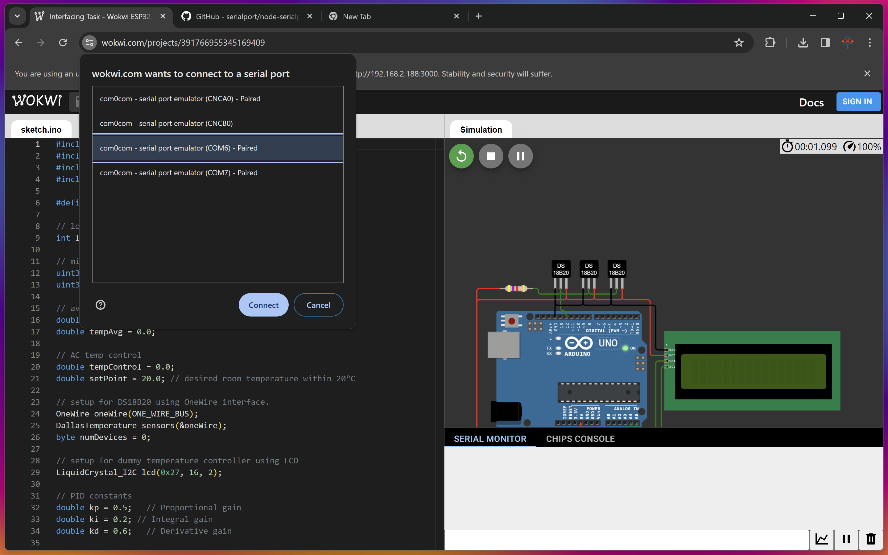 wokwi virtual serial port