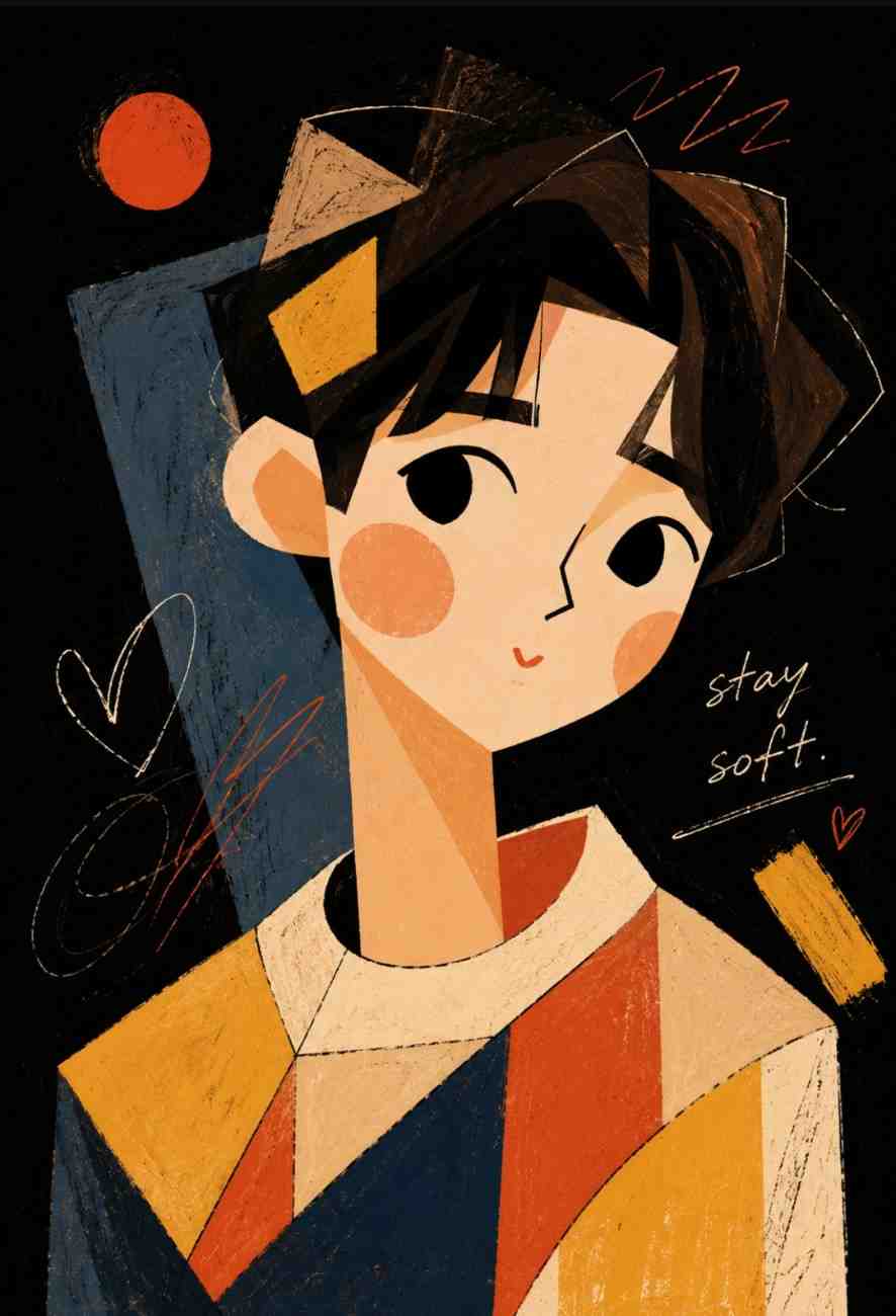 Neo-Expressionist Cubist Kawaii Vector Portrait