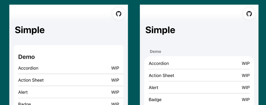 ion-list inset background comparison showing why ion-item-group is required
