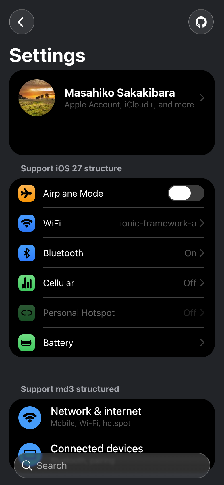 iOS 27 theme: Settings in dark mode