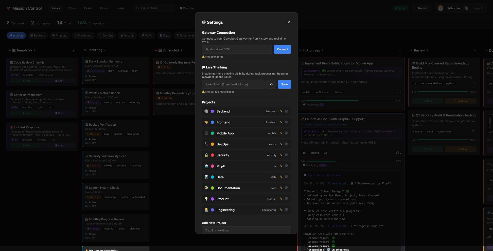Settings & Projects