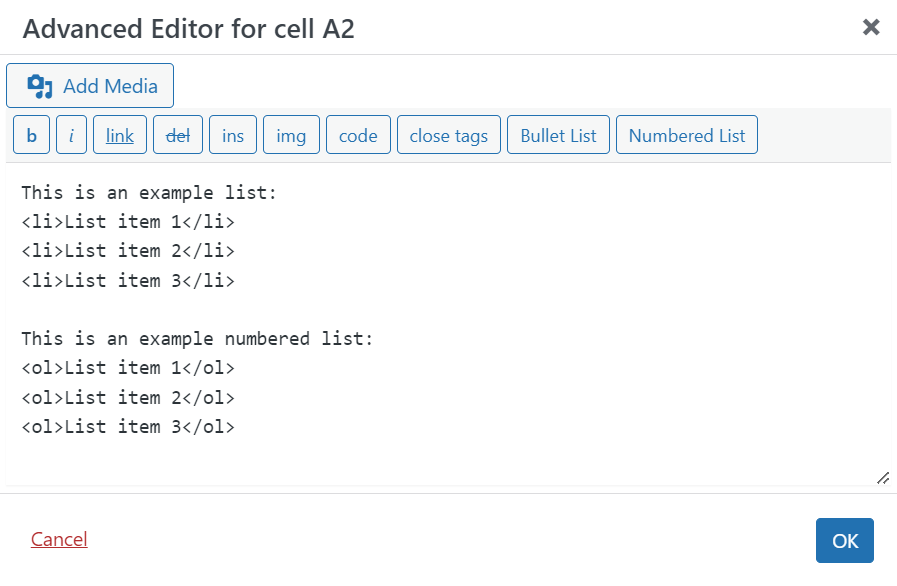 Advanced Editor Screenshot