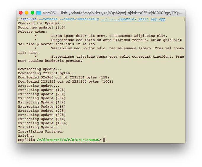 Sparkle shows command line interface to installing updates