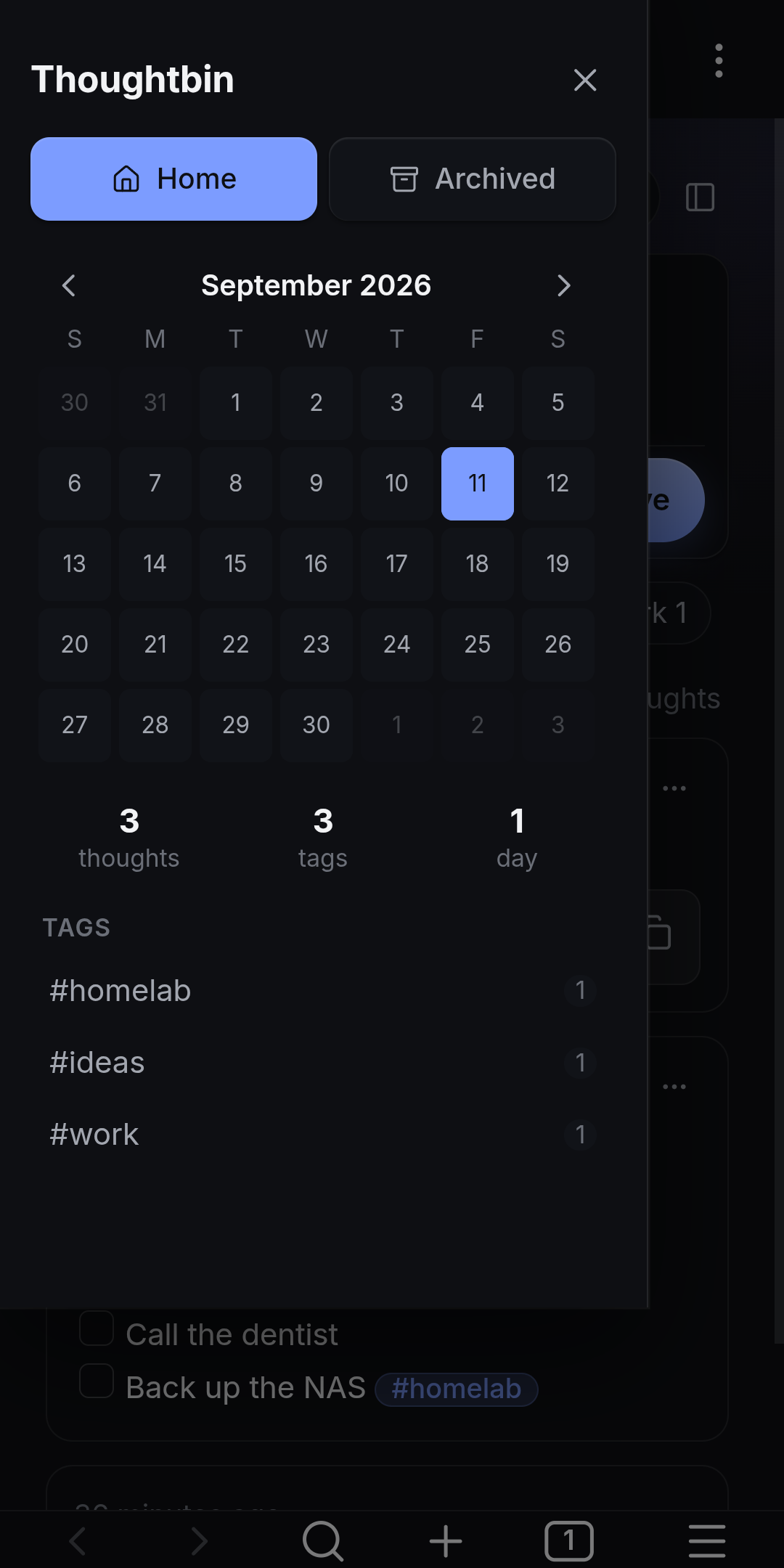 The sidebar drawer on a phone