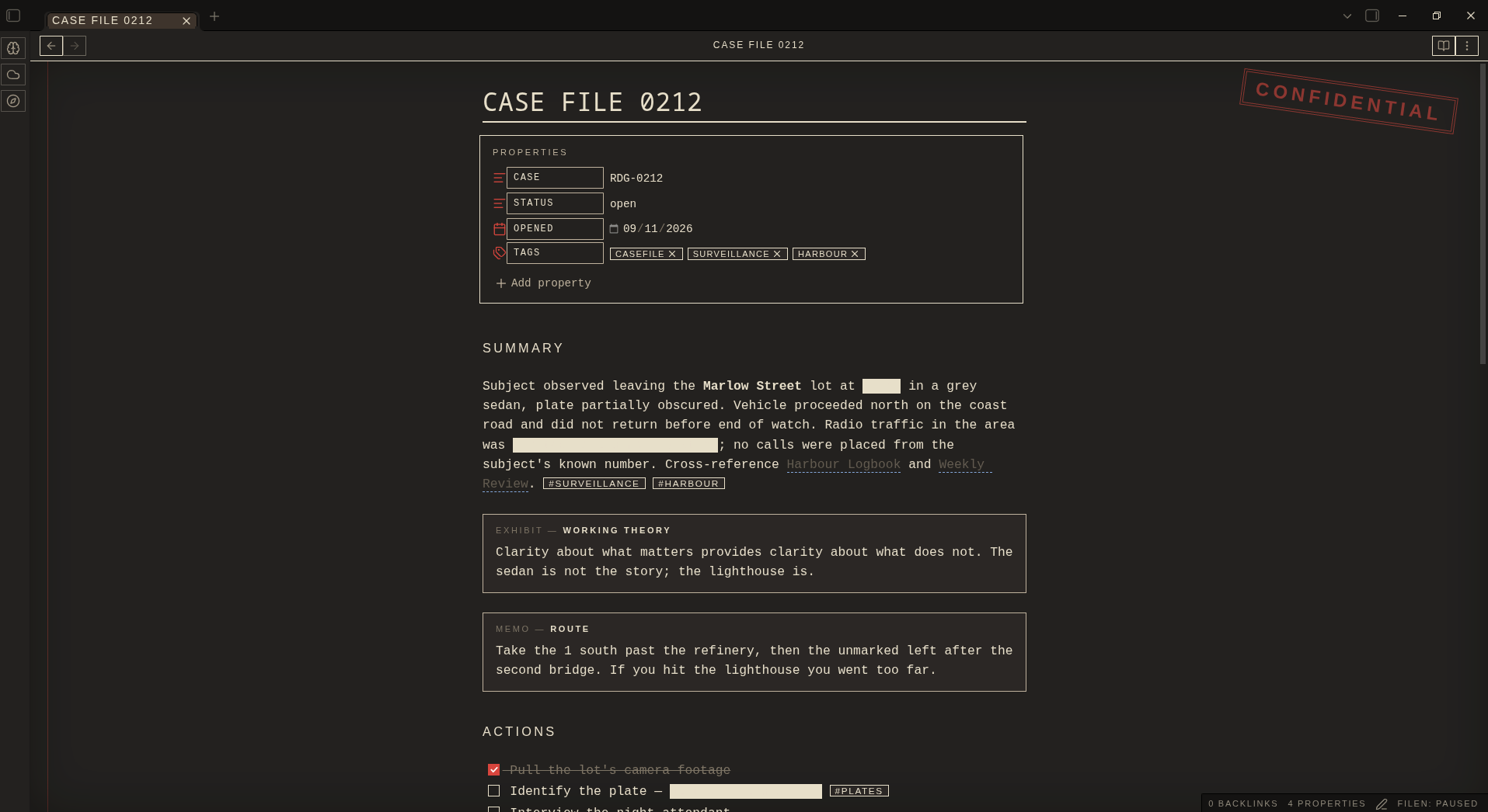 The same case file in night mode