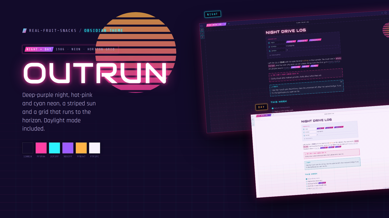 Outrun theme for Obsidian