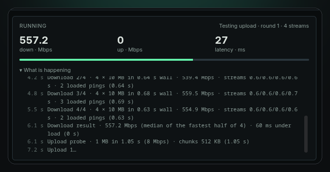 Live log while a test runs