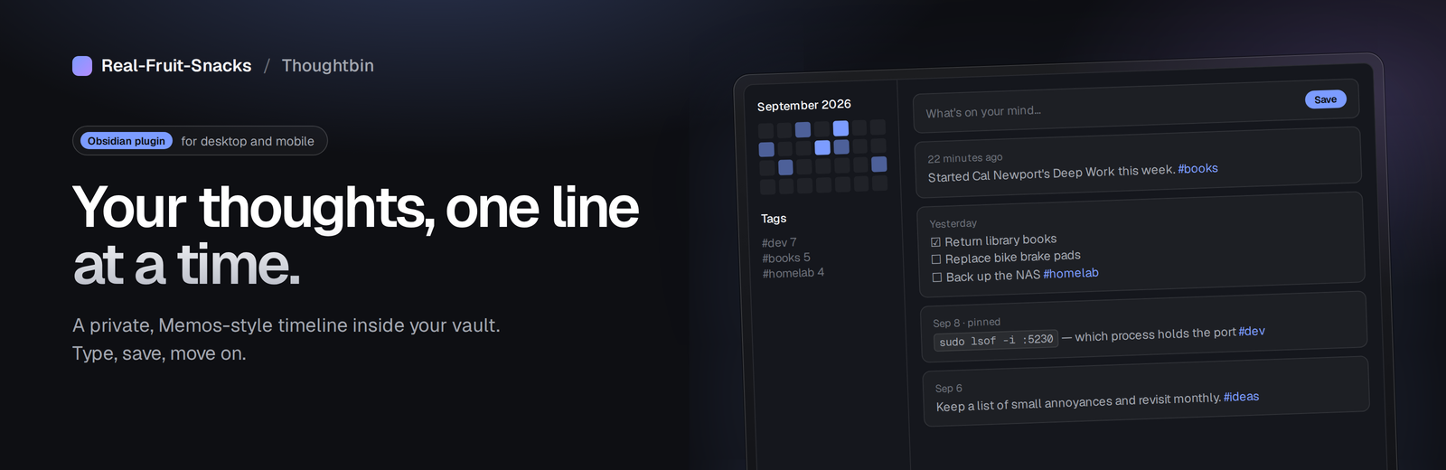 Thoughtbin — your thoughts, one line at a time