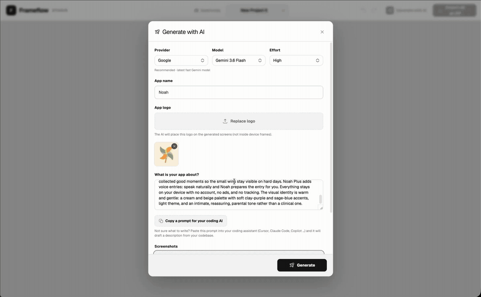 Shotluma's AI agent generating a complete, editable App Store screenshot set