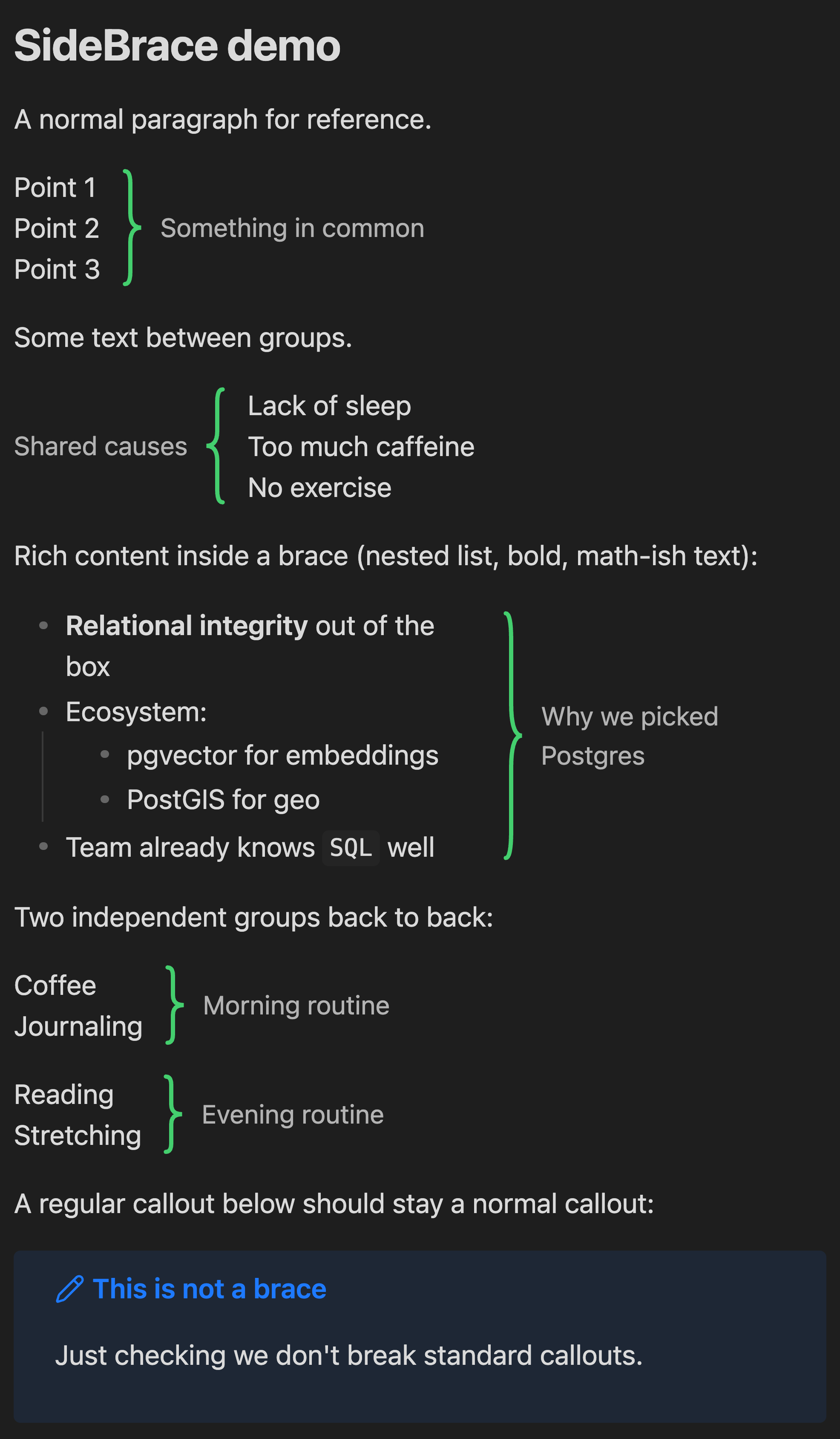 SideBrace in dark mode