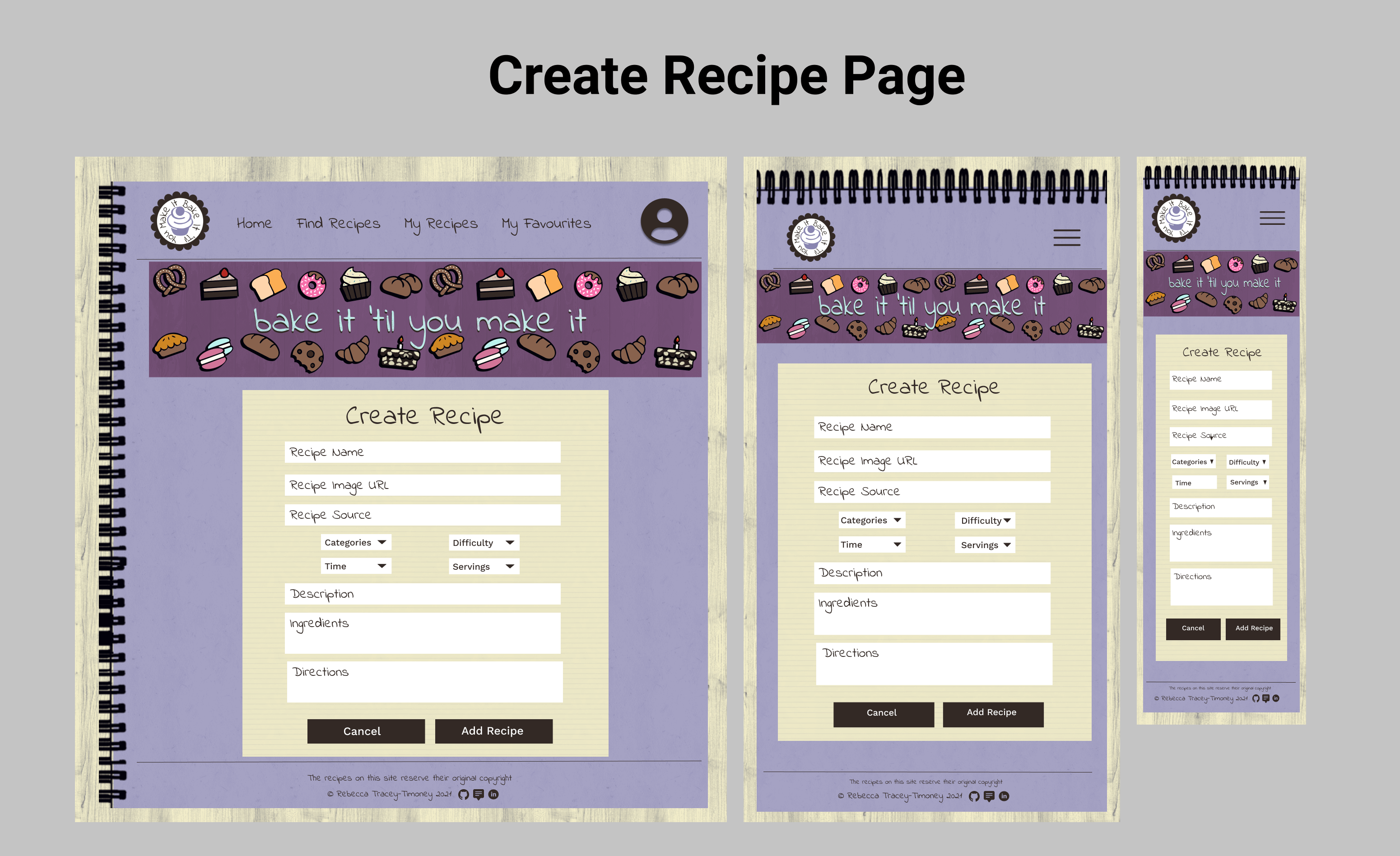 Create Recipe Page Wireframe