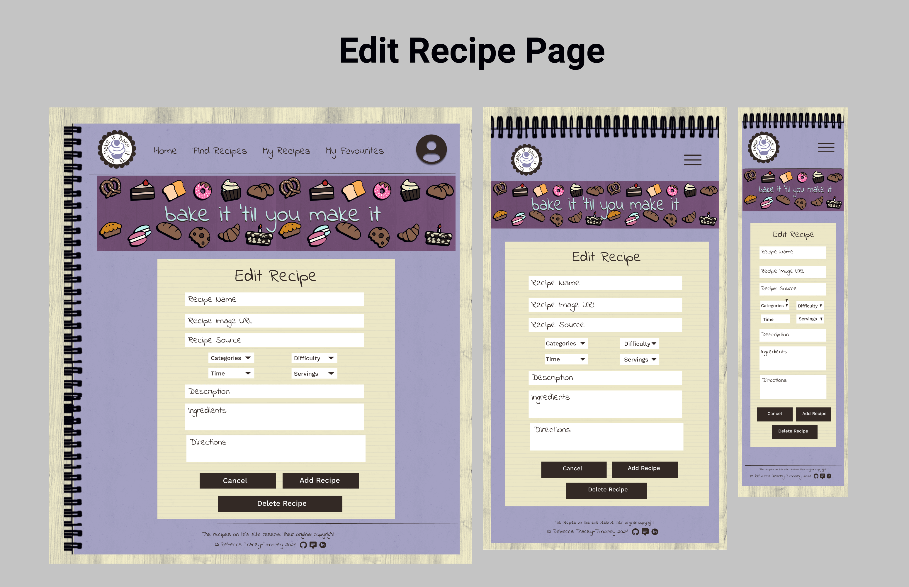 Edit Recipe Page Wireframe