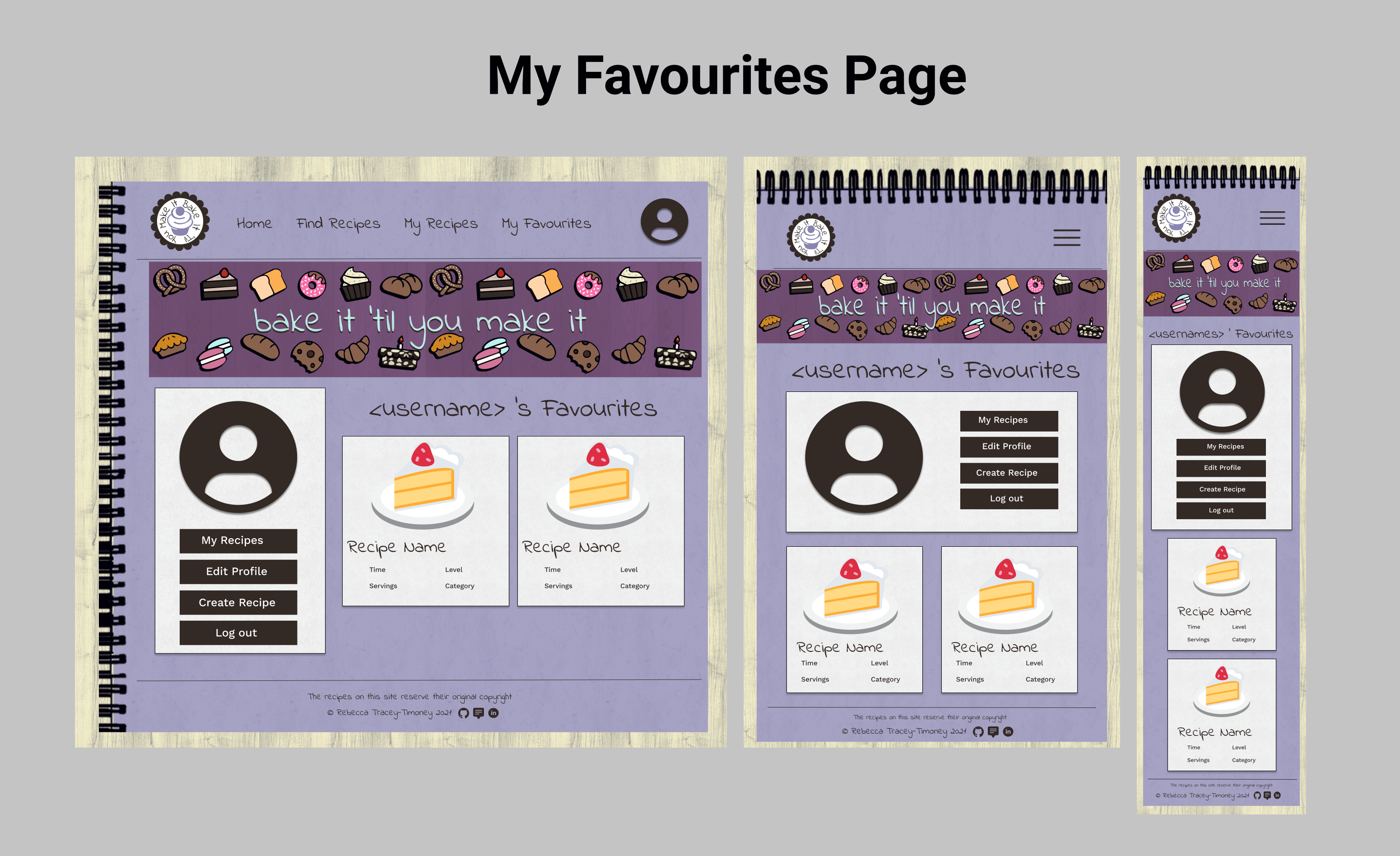 My Favourites Page Wireframe