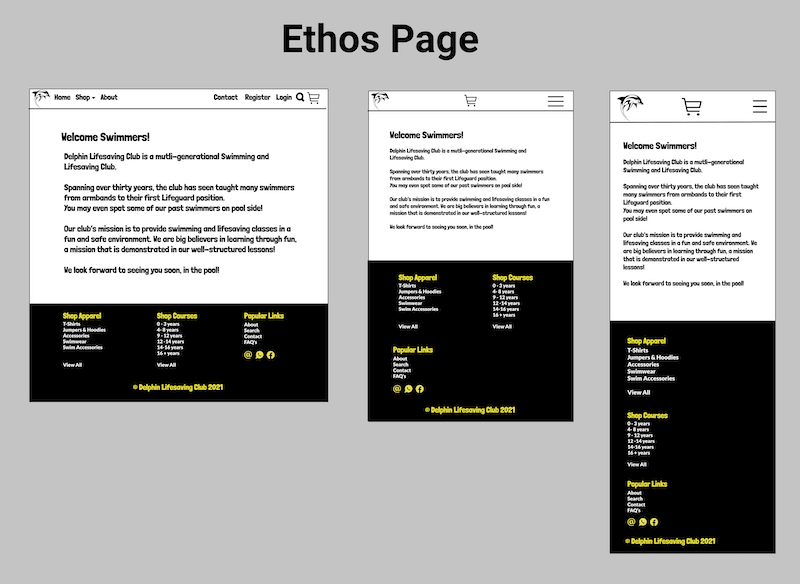 Club Ethos Page Wireframe