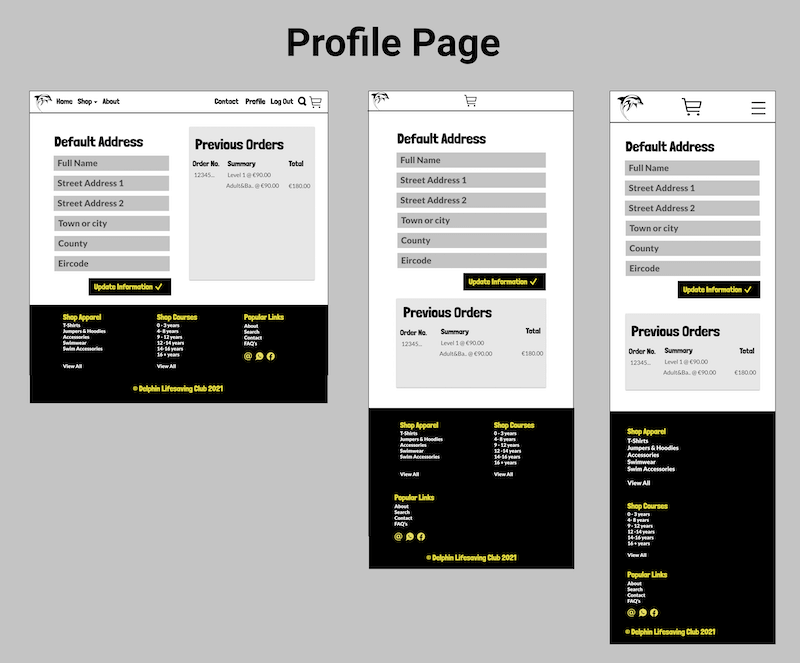 User Profile Page Wireframe