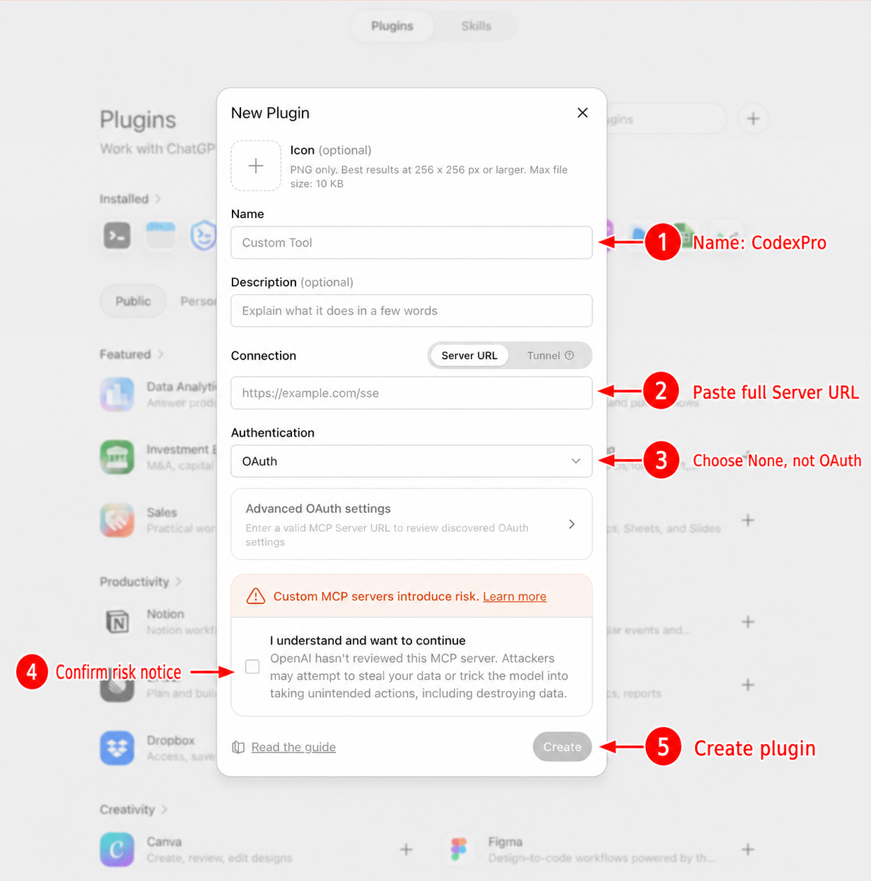 Complete the New Plugin form