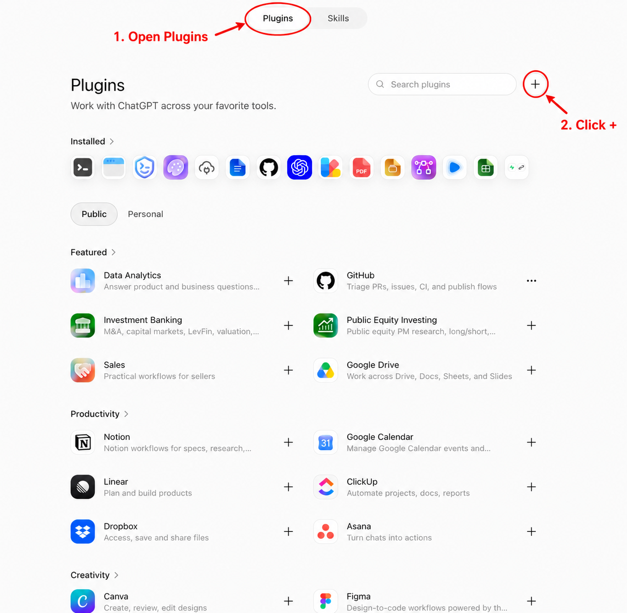 Open Plugins and click the plus button