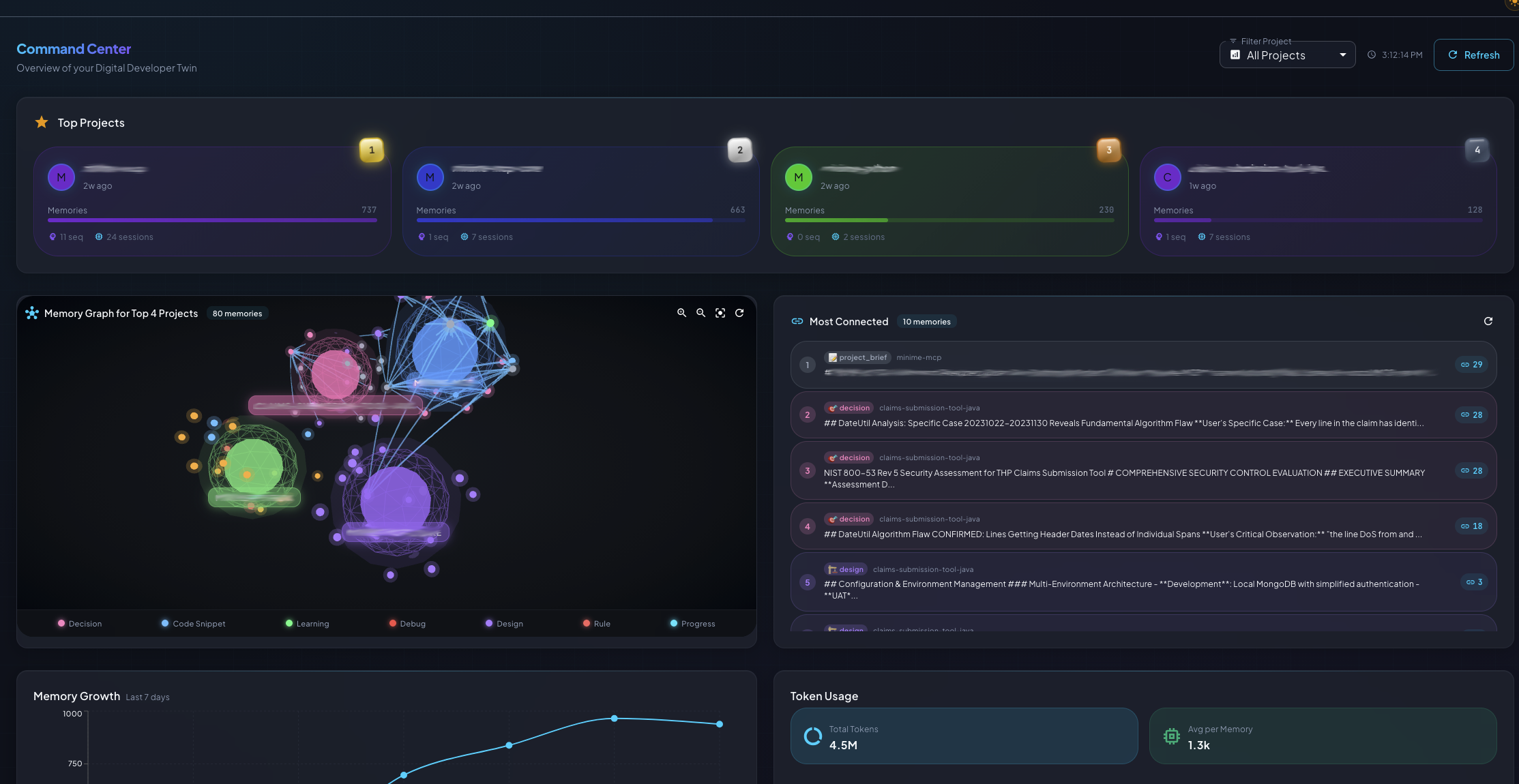 Recallium Dashboard - System overview with key metrics