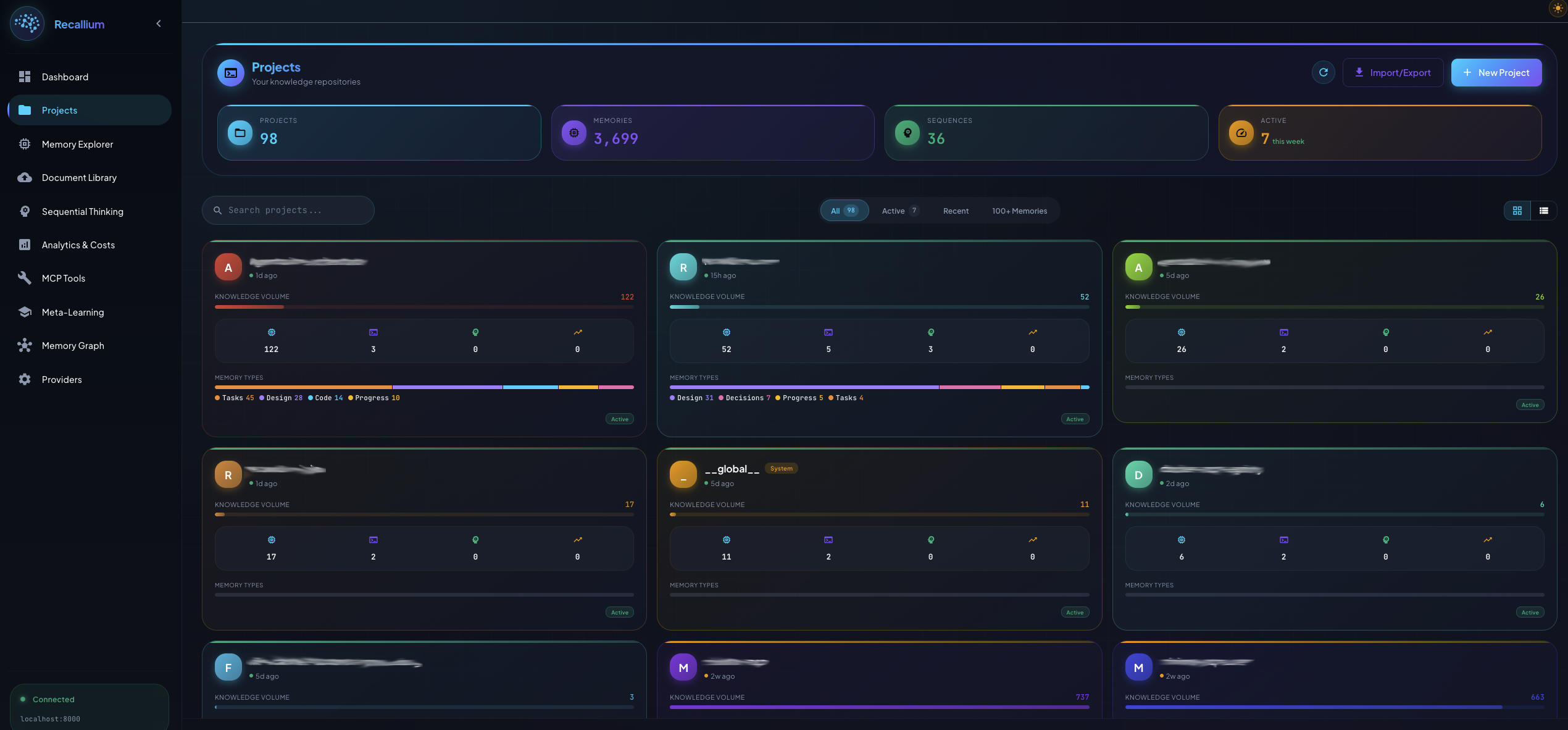 Projects Page - Manage your knowledge repositories