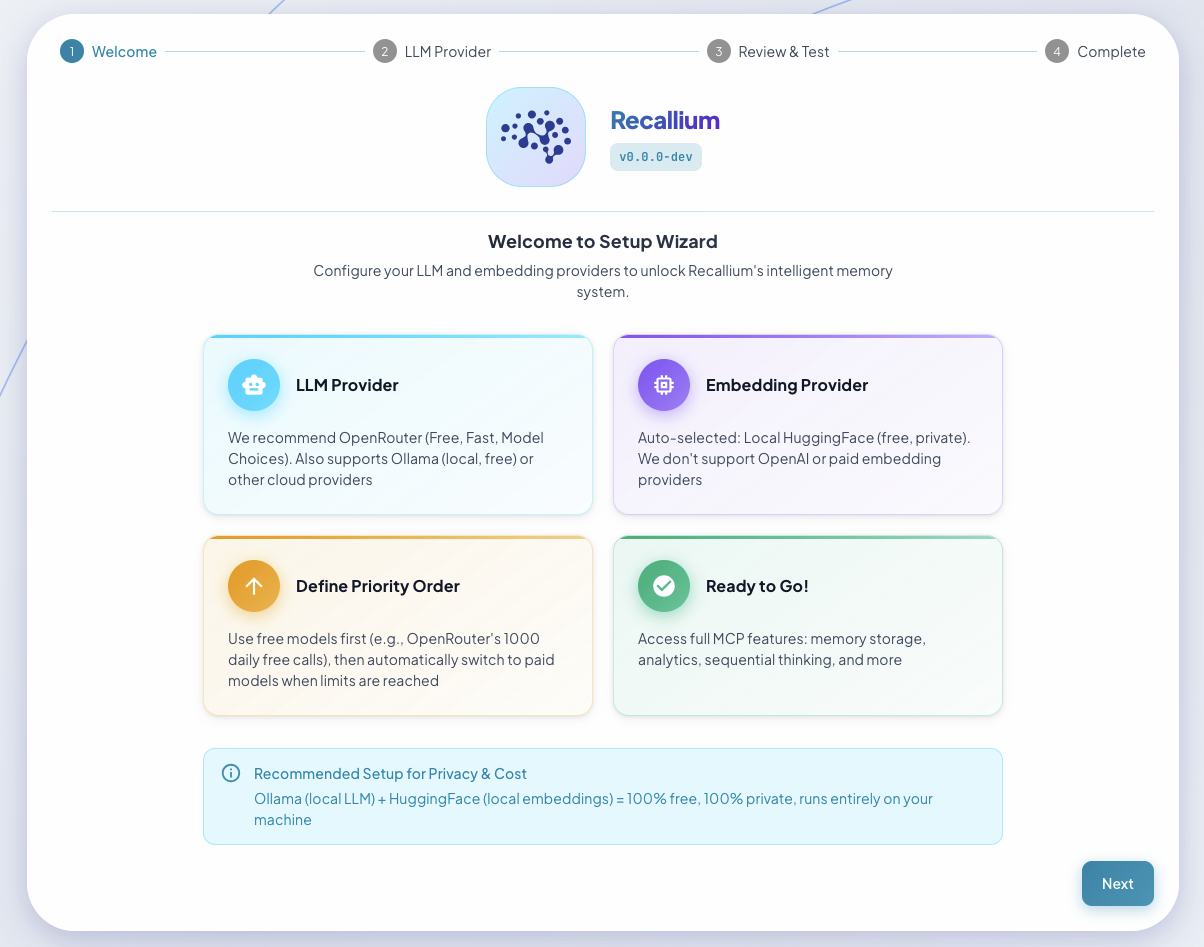 Setup Wizard - Configure your LLM provider