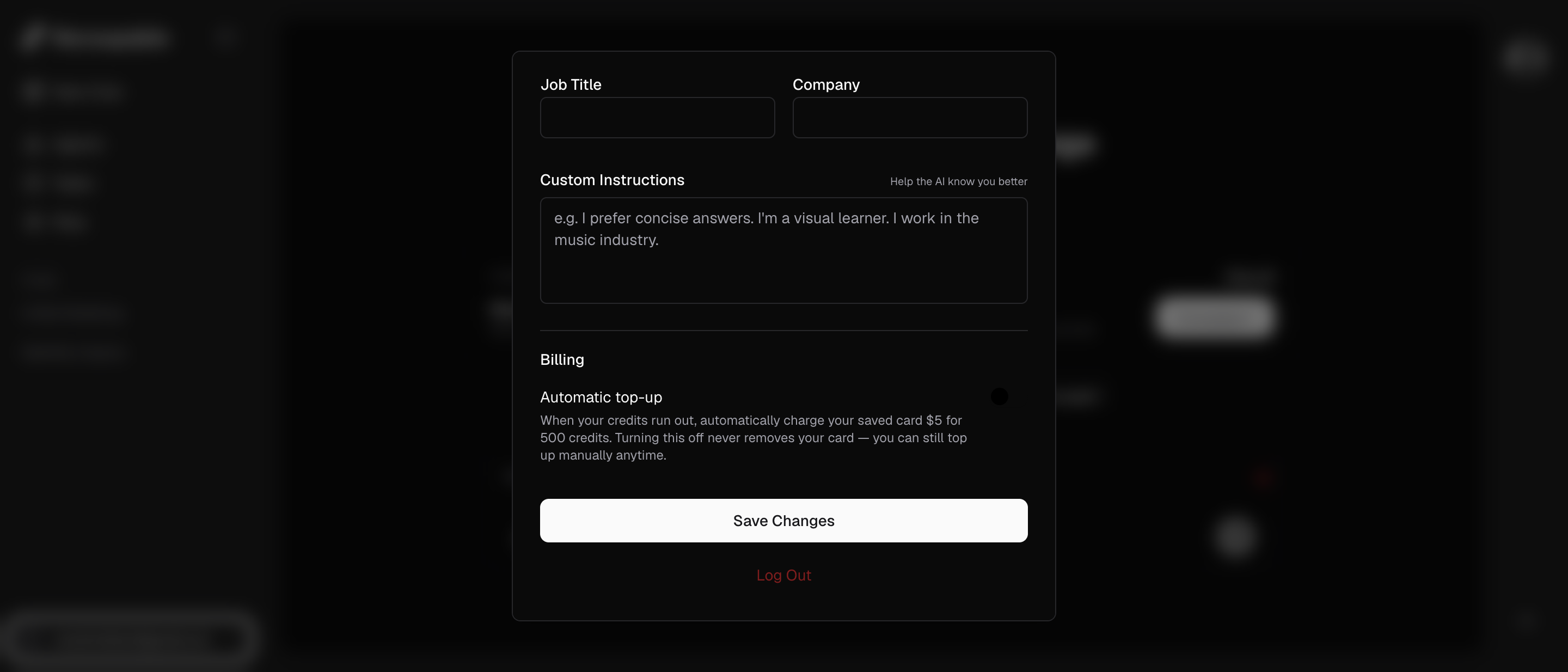 Billing section, toggle off