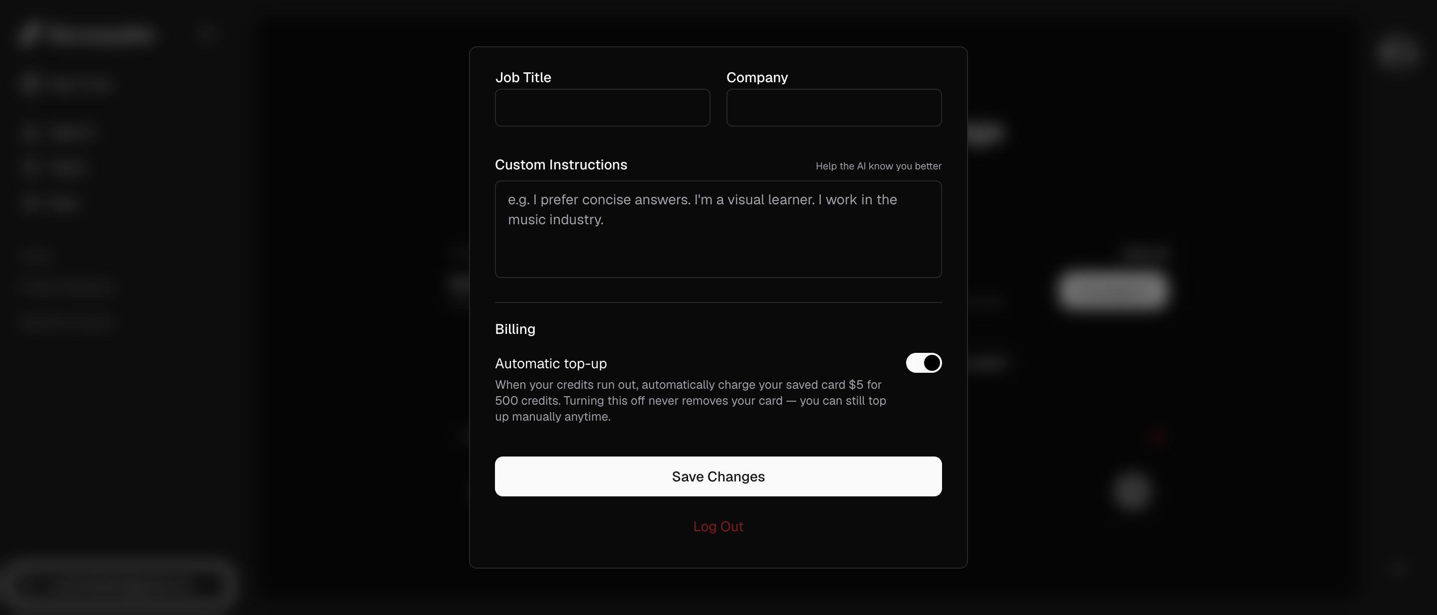 Billing section, toggle on