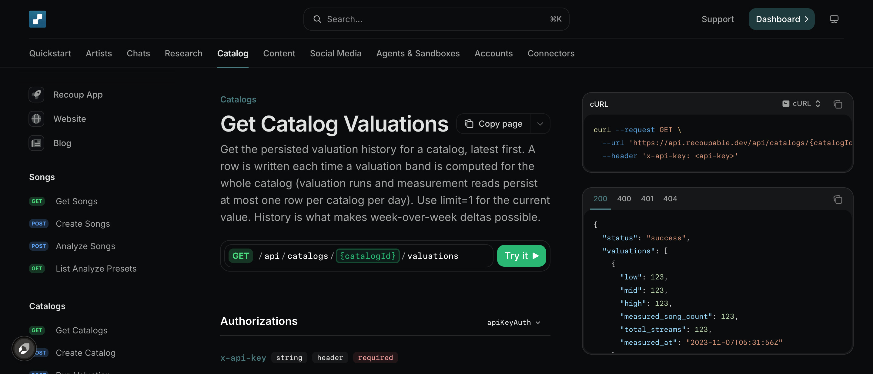 valuations page