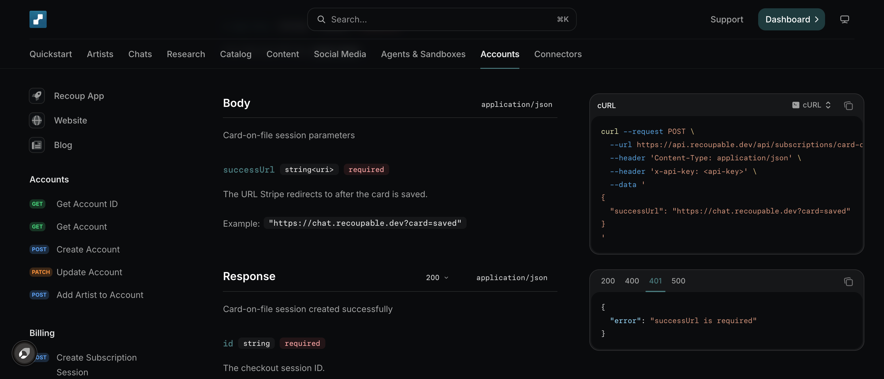 401 tab showing successUrl is required