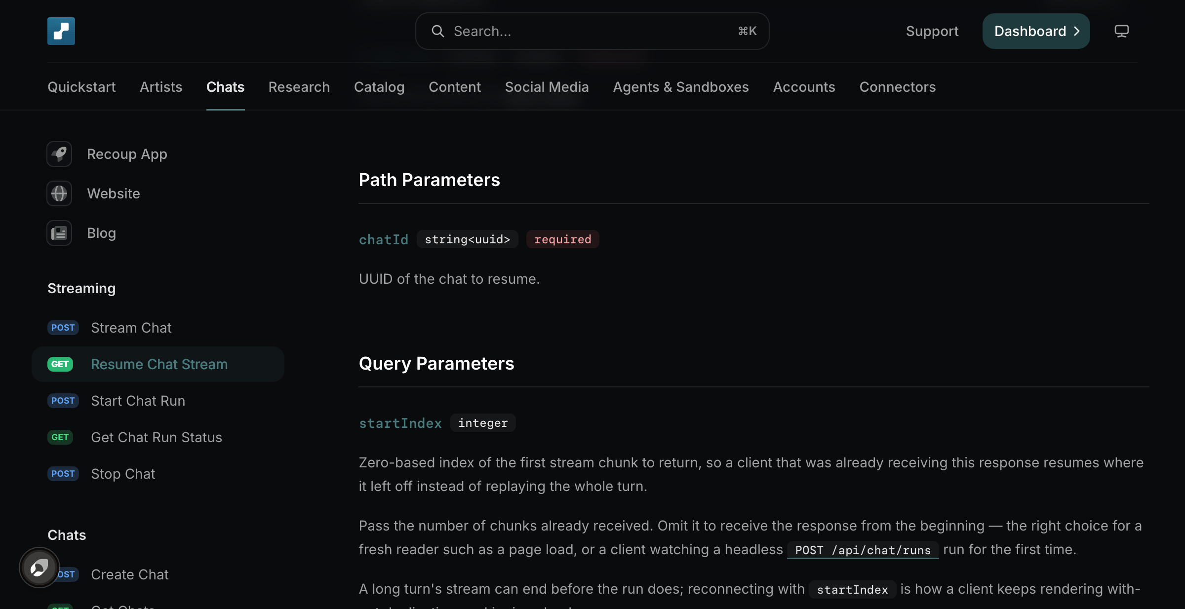 startIndex query parameter rendered
