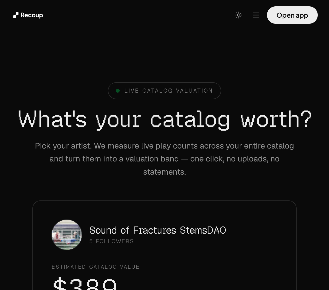marketing header signed in — Open app