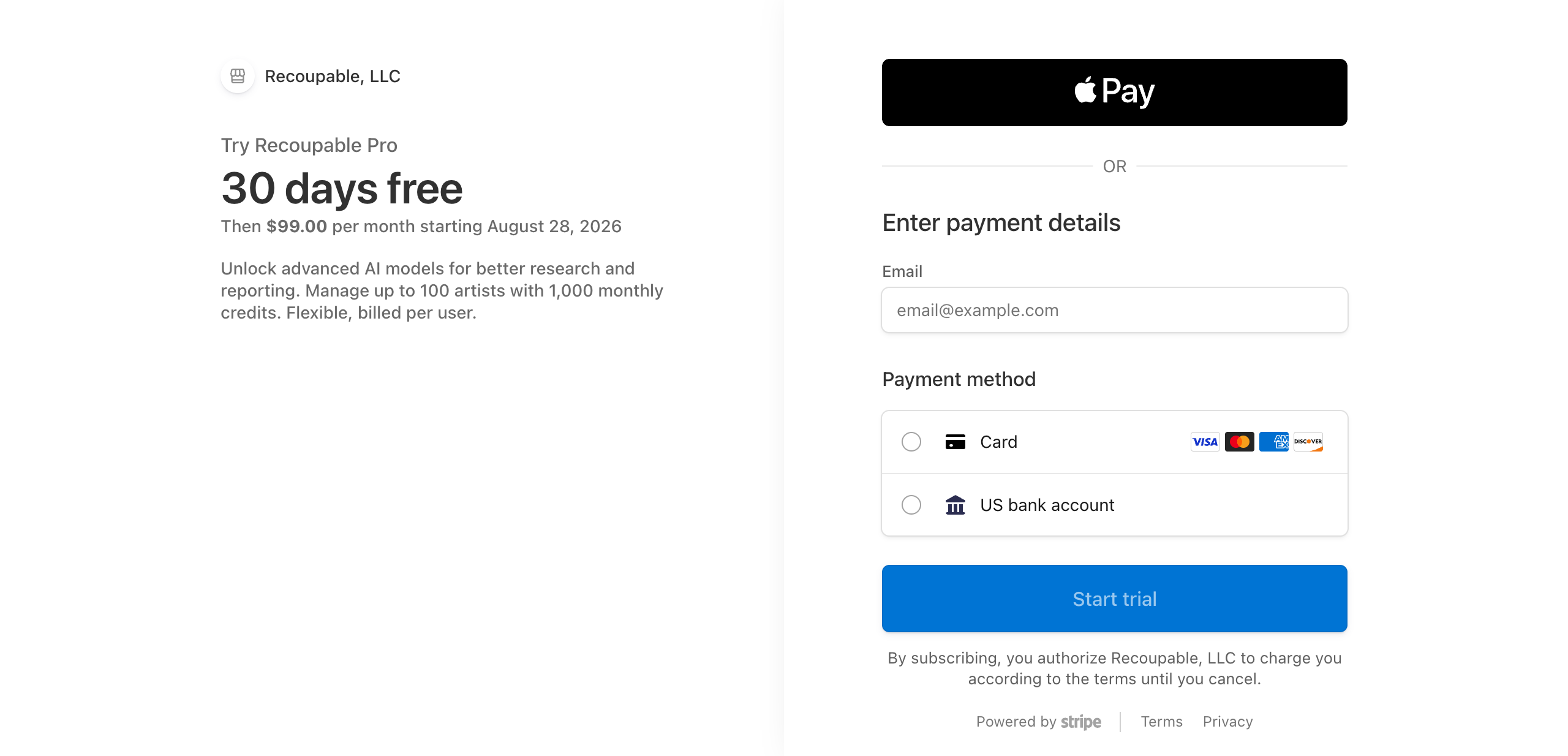 Stripe checkout with 30-day trial