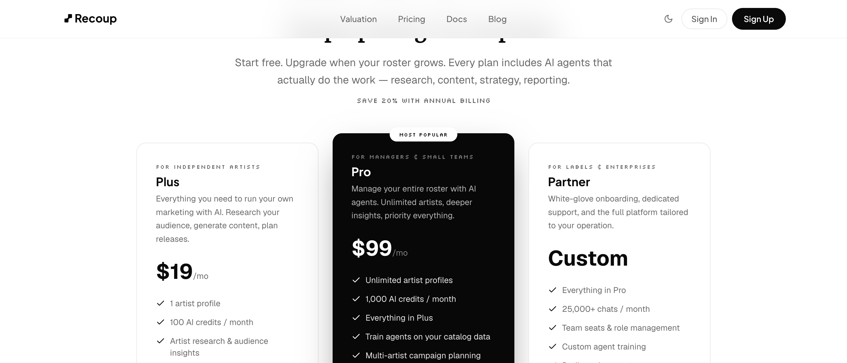 Pricing light theme after the fix