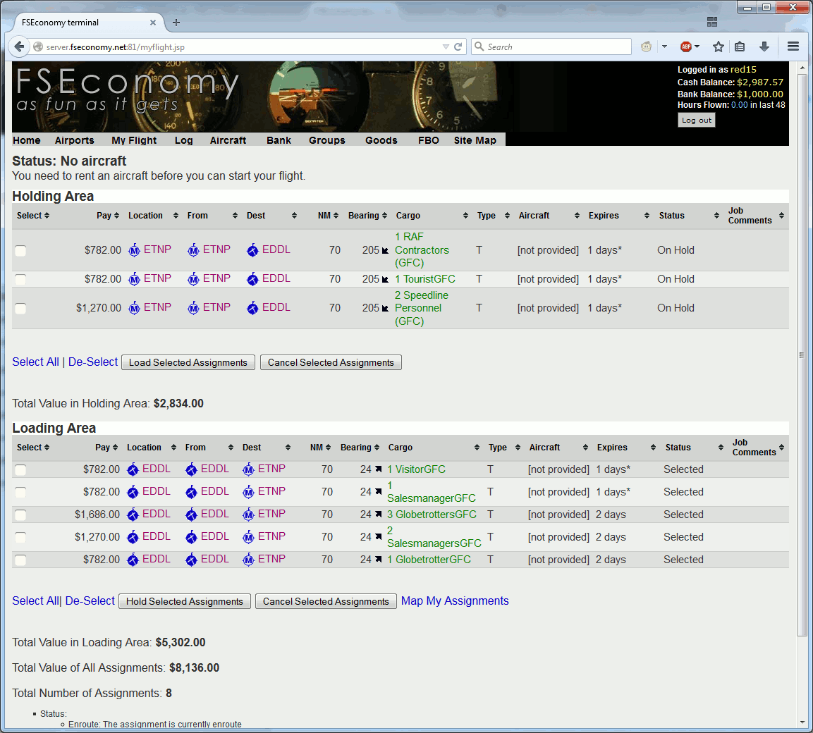 My Flights page before and after