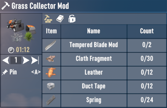 Grass Collector Recipe