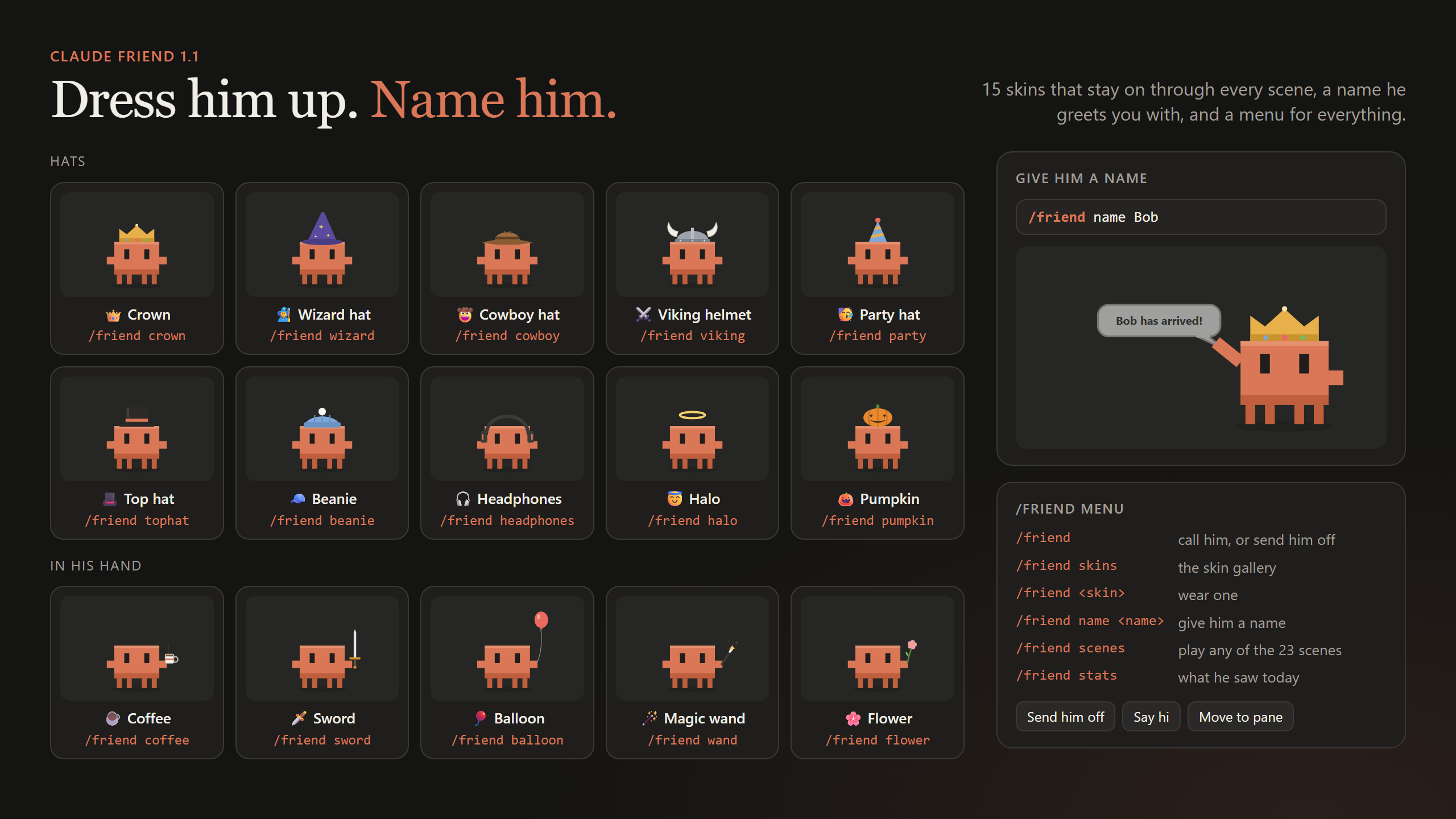 15 skins, a name and the /friend menu
