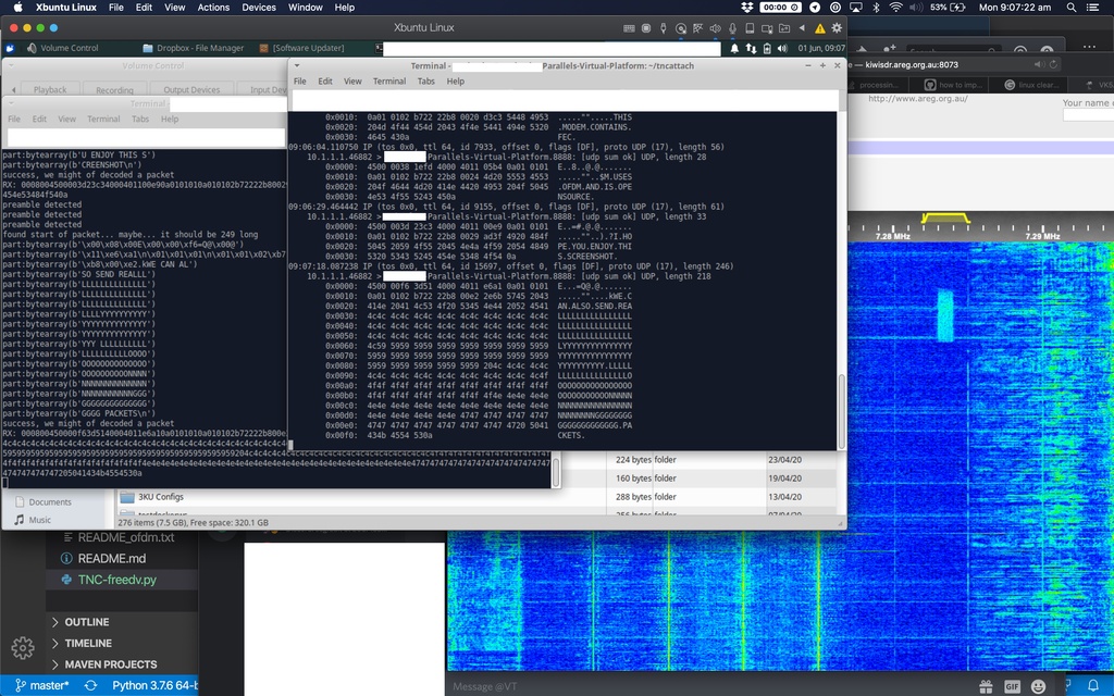 Waterfall showing freedv-tnc operating